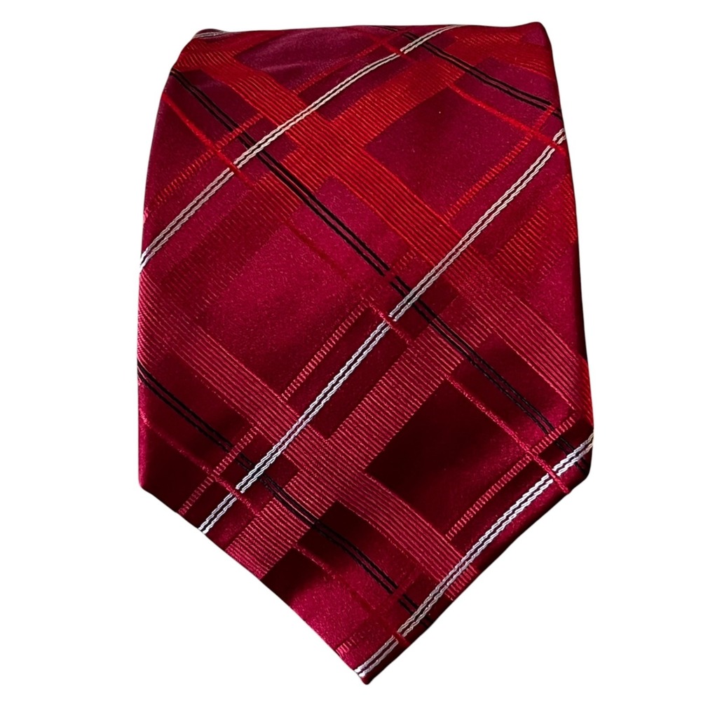 Donald J Trump Signature Collection Mens Neck Tie Red 100% Silk Luxury Gold Bar‎